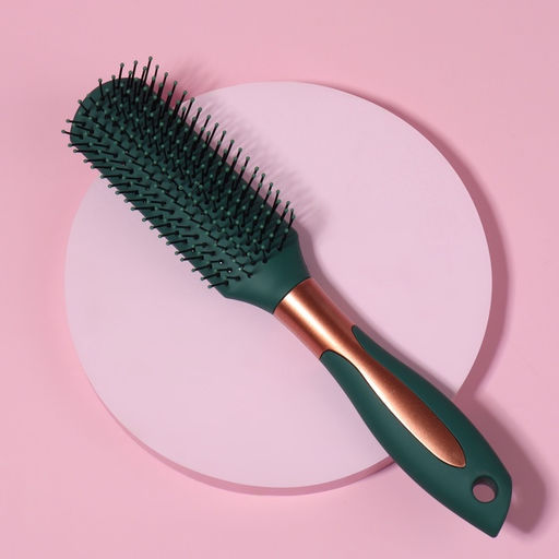 Расчёска массажная, прорезиненная ручка, 5×24(±1) см, цвет зелёный, золотистый