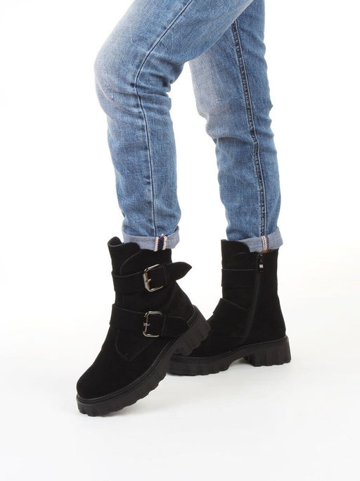 04-PAX40-2Z BLACK Ботинки зимние женские (натуральная замша, 100% шерсть) размер 38 маломерит на пол