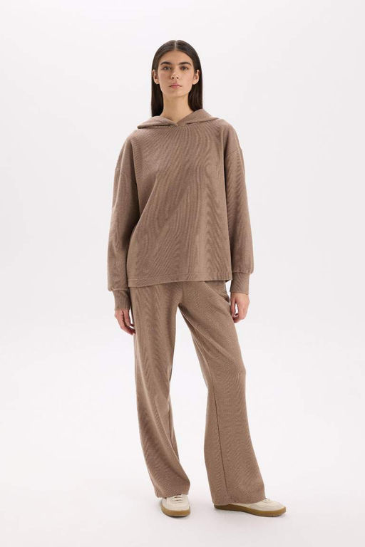 Повседневная базовая однотонная толстовка с капюшоном Relax Fit - Defacto фото 2