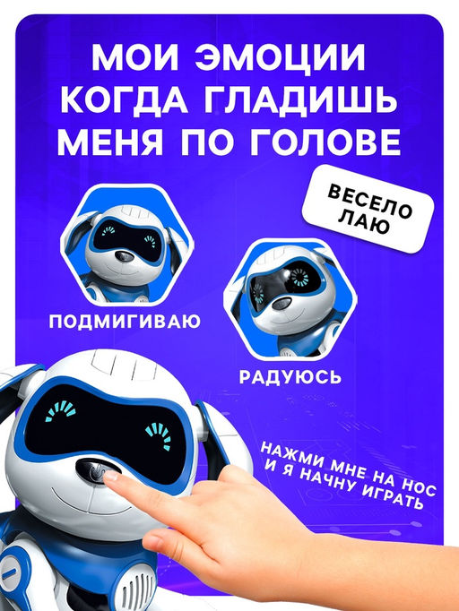 Робот собака Чаппи IQ BOT, интерактивный: сенсорный, свет, звук, музыкальный, танцующий, на аккумуляторе, на русском языке, синий  фото 5