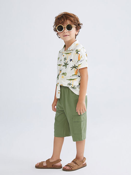 Bask?l? Erkek ?ocuk G?mlek ve ?ort 2li