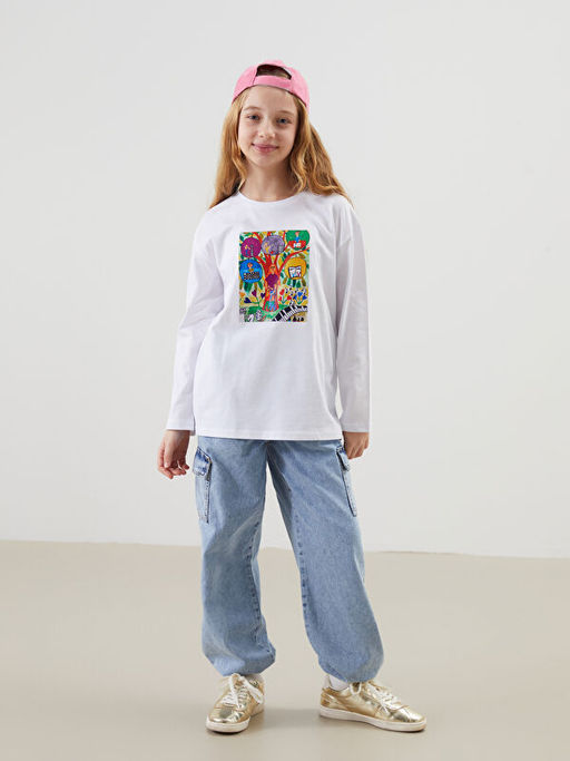 Bisiklet Yaka Bask?l? Unisex ?ocuk Ti??rt