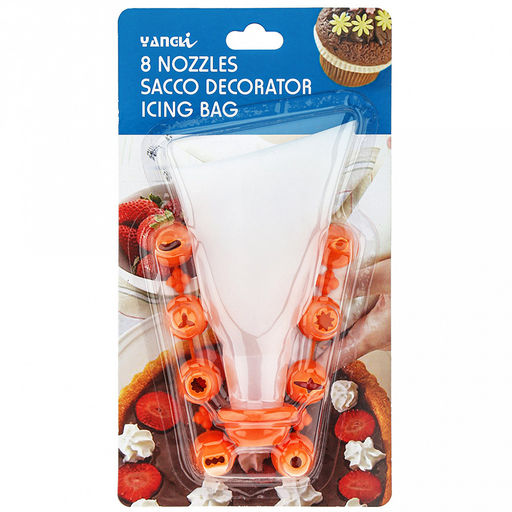Кондитерский набор 10 предметов Декор: мешок для крема ПВХ; насадка пластик - 8 штук; фиксатор для насадок пластик, цвета в ассортименте: белый, красный, оранжевый, зеленый, в блистере (Китай) - Домашняя мода фото 5