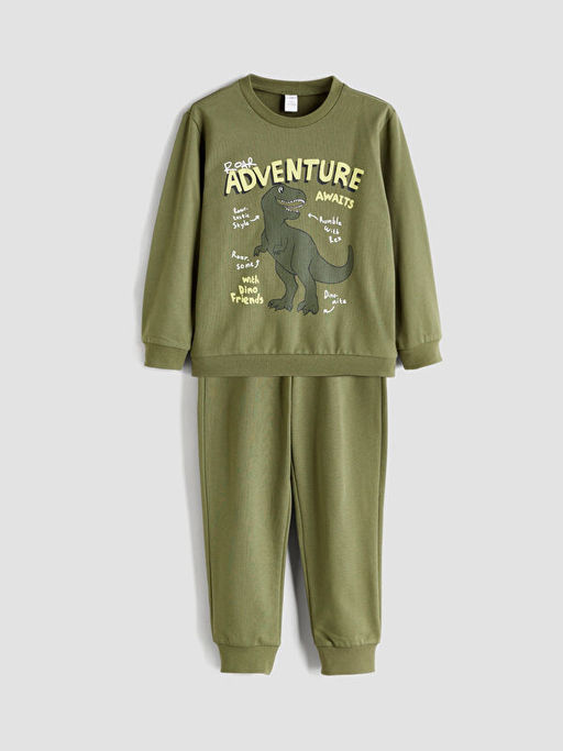 Dinazor Bask?l? Erkek ?ocuk Sweatshirt ve E?ofman Alt 2li