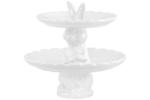 Блюдо-этажерка 2-х ярусная 25,5*25,5*23,5 см "Кролик" на ножке, фарфор