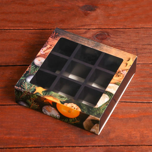 Цена за 2 шт. Коробка под 9 конфет новогодняя «Мандарины», 13.5×13.5×3.5 см