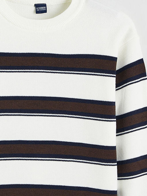 Bisiklet Yaka ?izgili Erkek ?ocuk Triko Kazak