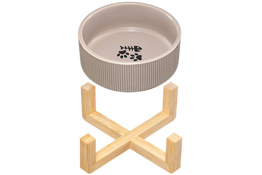 Миска для домашних питомцев 300 мл 12,5*12,5*6 см, с бамбуковой подставкой, серая - Elan gallery фото 6