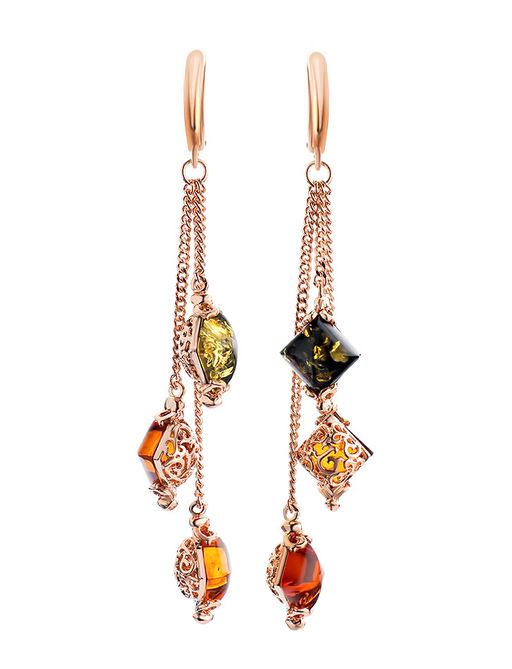 Красивые серьги Касабланка с янтарём двух цветов