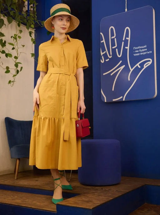 Платье хлопок OD-791-4 горчица OD-791-4