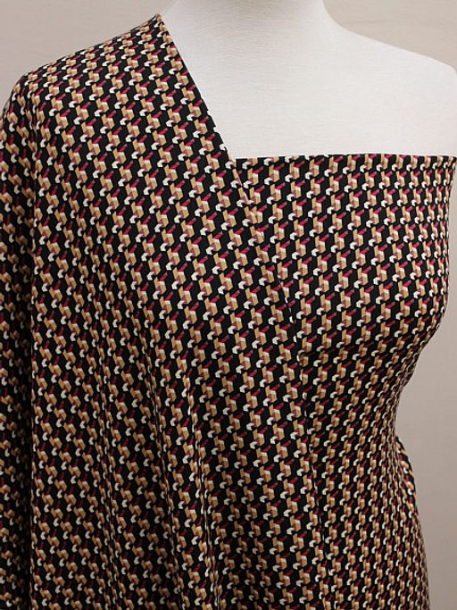 Штапель Стильная графика на черном, ВИД2, ш.1.43м, вискоза-100%, 90гр/м.кв - Купава фото 5