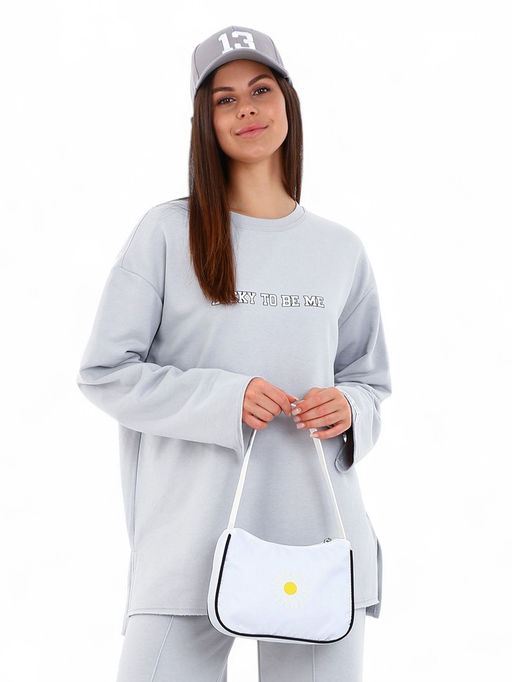 Сумка молодёжная на молнии, с принтом, 24?6.5?17 см, белая