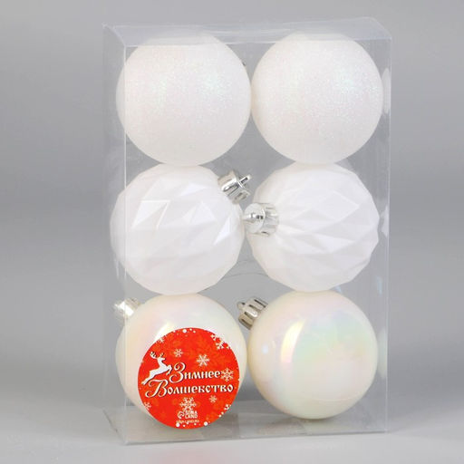 Ёлочные игрушки Перл, шары новогодние, d=6 см, набор 6 шт., грани, белый - Зимнее волшебство фото 2