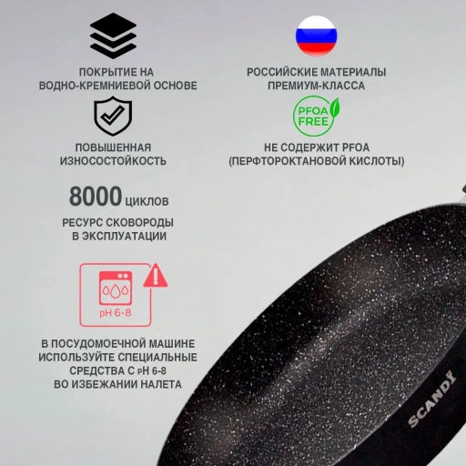 Сковорода Scandi несъемная ручка, 28 см - Нева металл посуда фото 4
