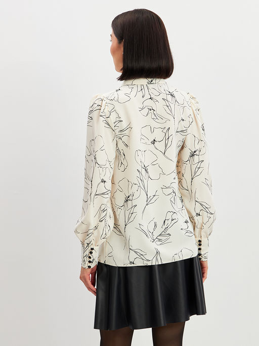 Блузка с принтом OD-639-29 белая черный цветок - Tantino фото 16