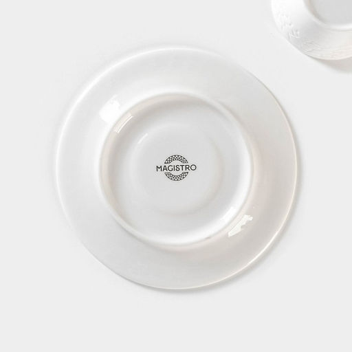 Кофейная пара Magistro Rodos, 2 предмета: чашка 100 мл, блюдце d=15 см, фарфор, цвет белый фото 5