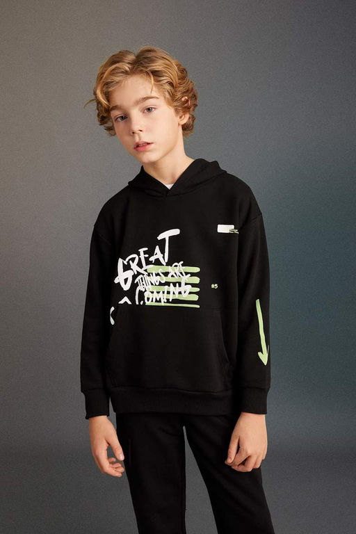 Толстовка оверсайз с капюшоном и принтом для мальчиков - Defacto фото 3