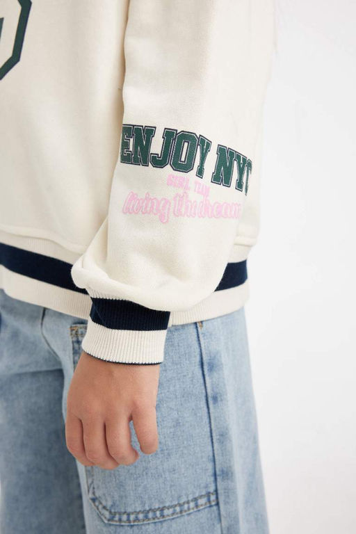 Школьная толстовка с v-образным вырезом и принтом для девочек - Defacto фото 5