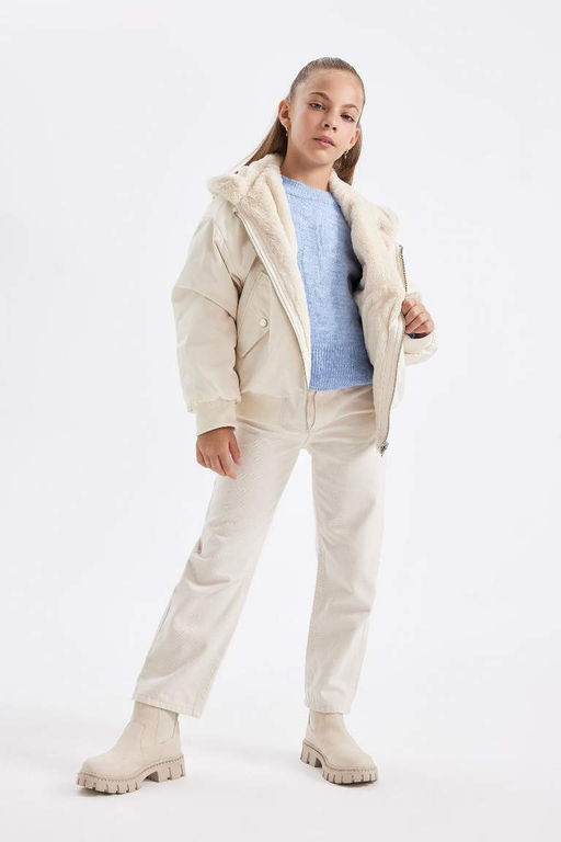 Двустороннее пальто с капюшоном для девочек - Defacto фото 8