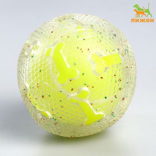 Игрушка для собак"Мяч теннис-косточки 2 в 1",TPR+винил,7,5 см, прозрачная/желтая неон