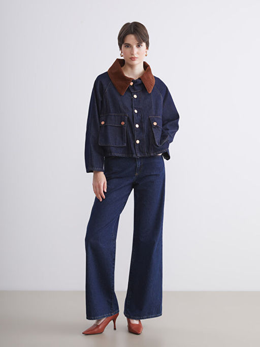 G?mlek Yaka Oversize Kad?n Jean Ceket