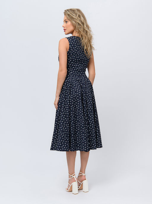 Платье темно-синего цвета длины миди с принтом в стиле ретро - 1001dress фото 4