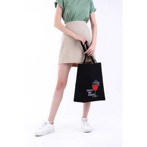 Сумка шопер Бокал вина, 35 х 0,5 х 40 см, вышивка, черный - Nazamok фото 8