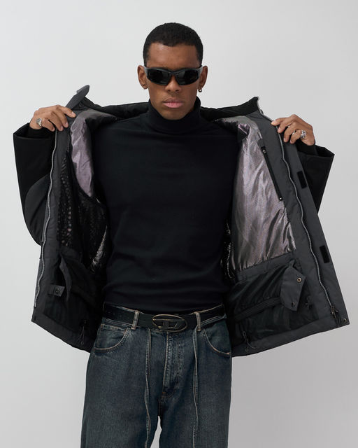 Горнолыжная куртка мужская зимняя темно-серого цвета 7616TC