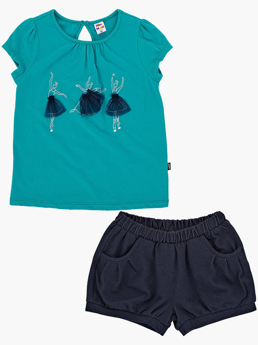 Комплект для девочки с шортами UD 3419/3420 изумрудный - Mini maxi фото 3