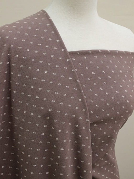 Теплый хлопок Мелкие белые веточки цв.т.кофейно-розовый, ш.1.50м, хлопок-100%, 160гр/м.кв - Купава фото 2