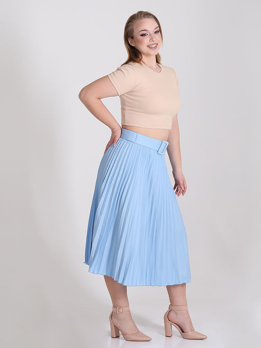 Плиссированная юбка миди с поясом - Almond фото 6