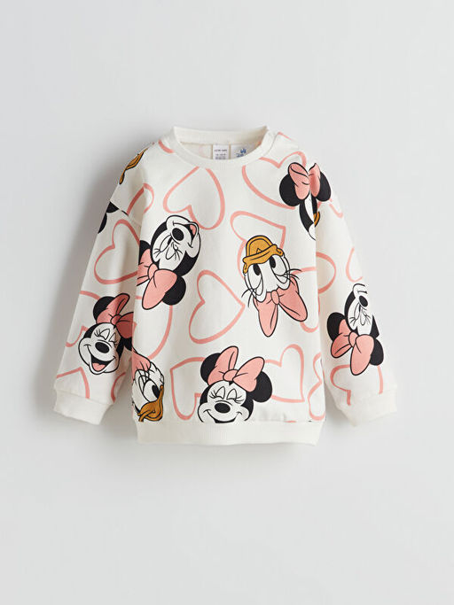 Bisiklet Yaka Minnie Mouse Bask?l? K?z Bebek Sweatshirt ve Tayt 2li