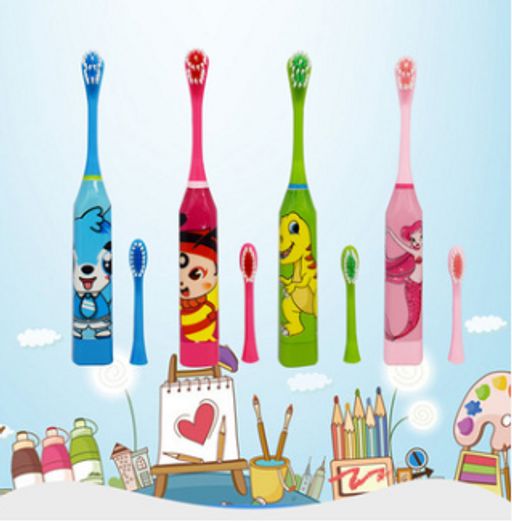 Детская электрическая зубная щетка с 2 насадками, 4-10 лет