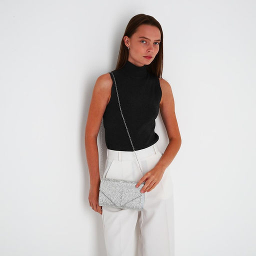 Сумка-клатч на клапане, цвет серебряный - Simaland фото 6