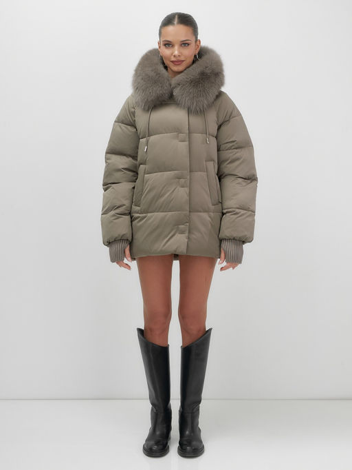 Куртка зимняя женская с мехом и капюшоном тренд коричневого цвета 7658K - Visdeer фото 11