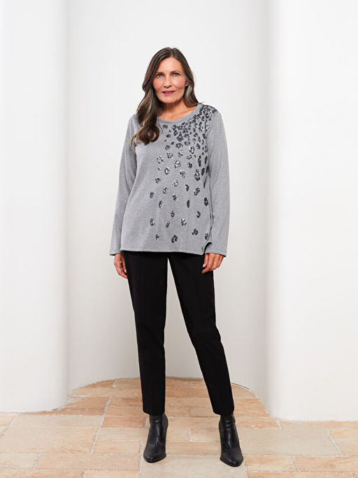 Bisiklet Yaka Pul Payet ??lemeli Uzun Kollu Kad?n Ti??rt - Waikiki фото 2