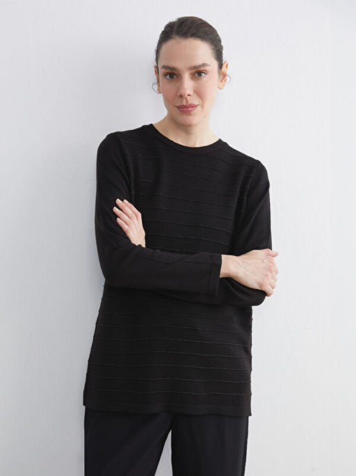 Bisiklet Yaka ?izgili Kad?n Triko Kazak