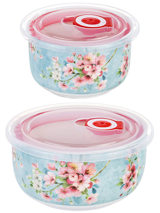 Набор 2 салатников 560 мл 13*13*6,5 см + 260 мл 10,5*10,5*6 см Яблоневый цвет на голубом без зол.к - Elan gallery фото 22