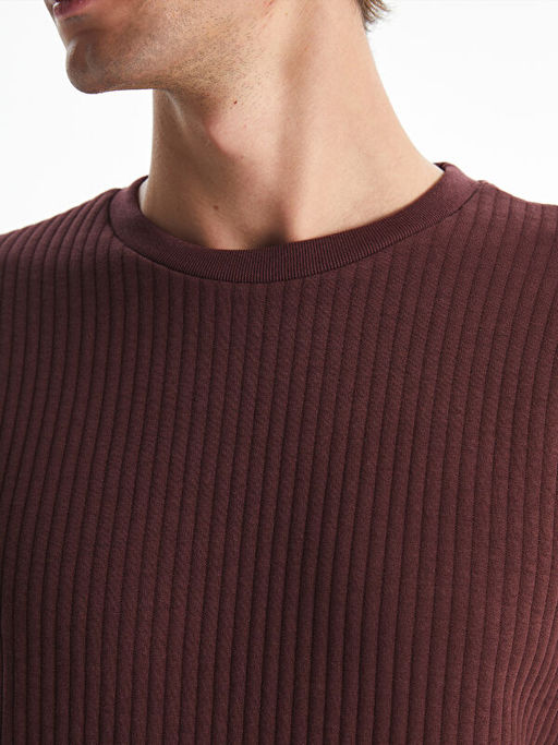 Bisiklet Yaka Uzun Kollu Erkek Dokulu Sweatshirt