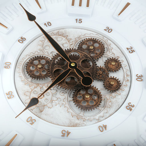 Часы настенные "Хронос" д49см, h7см, мягкий ход, циферблат "Шестеренки", белый/коричневый потертый; цифры арабские, медный; корпус пластик, белый, полоски медного цвета; в лотке (Китай)