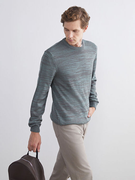 Bisiklet Yaka Desenli Erkek Triko Kazak