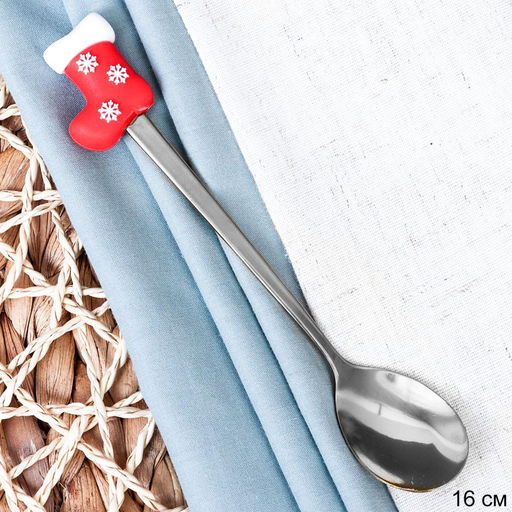 Ложка чайная серебро силикон Сапожок / B-111 /уп 300/ Новогодняя