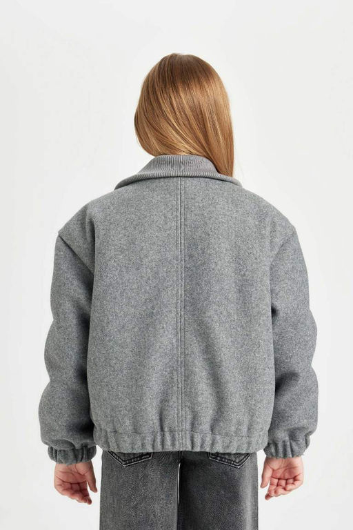 Ветрозащитное пальто с воротником-стойкой на молнии с двойным карманом и эластичной прострочкой для девочек - Defacto фото 6