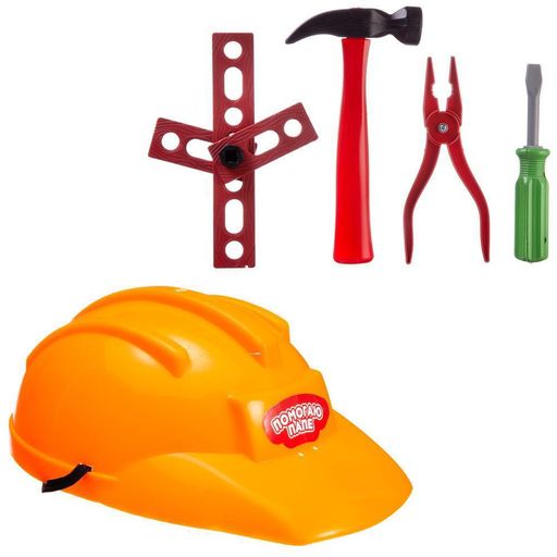 Игровой набор ABtoys Помогаю Папе Строительная каска и набор инструментов (молоток и другие)  фото 2