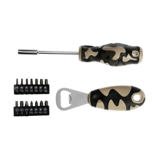 Набор инструментов ТУНДРА 23 ФЕВРАЛЯ, открывашка, отвертка с битами, 16 предметов