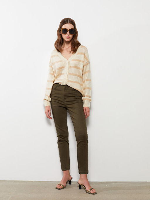 Y?ksek Bel Dar Fit D?z Gabardin Kad?n Pantolon