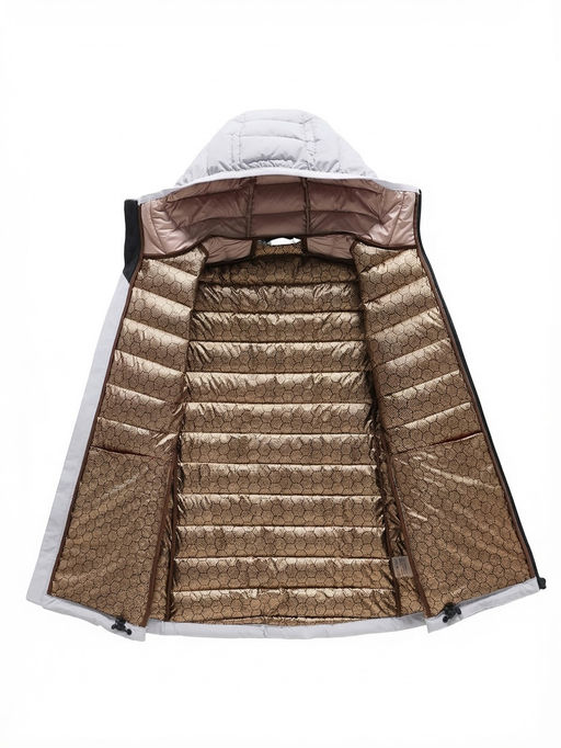 Куртка женская стёганая с капюшоном с графеновой подкладкой светло-бежевого цвета 9624_1SB