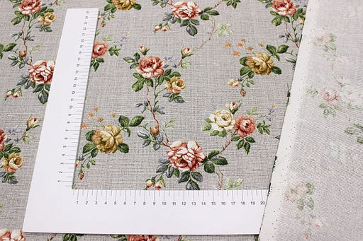 Рогожка Плетистая роза на св.сером меланже, ш.1.5м, хлопок-100%, 165гр/м.кв - Купава фото 3