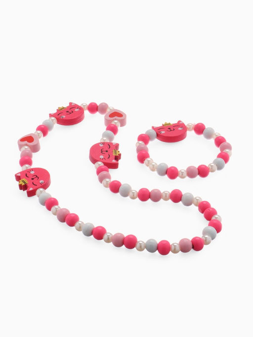 Цена за 2 шт. Набор детских украшений «Выбражулька. Кошечка в короне», 2 предмета: бусы, браслет, красно-розовый