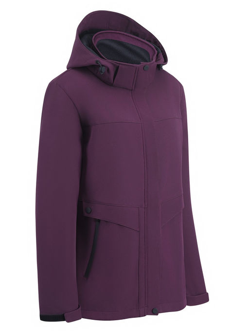 Ветровка женская софтшелл виндстоппер с капюшоном спортивная темно-фиолетового цвета 9616_1TF